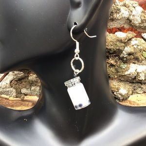 White boba tea drink earrings 925 silver milk
